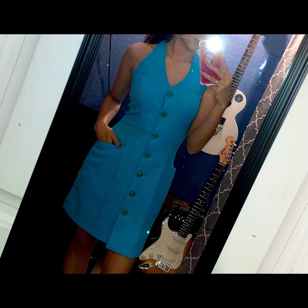 Vintage Aqua Halter Neck Dress